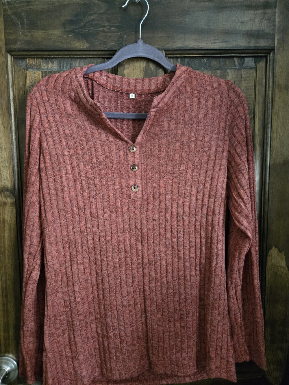 Women’s Ribbed Henley Sweater Top - Rust Super Soft NWOT